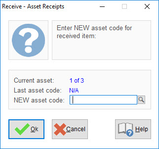 Receive Asset prompt for codes