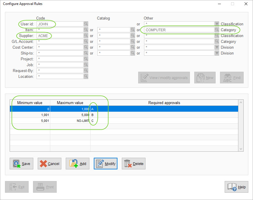 Configure Approval Rules - multiple fields multiple dollars-2020